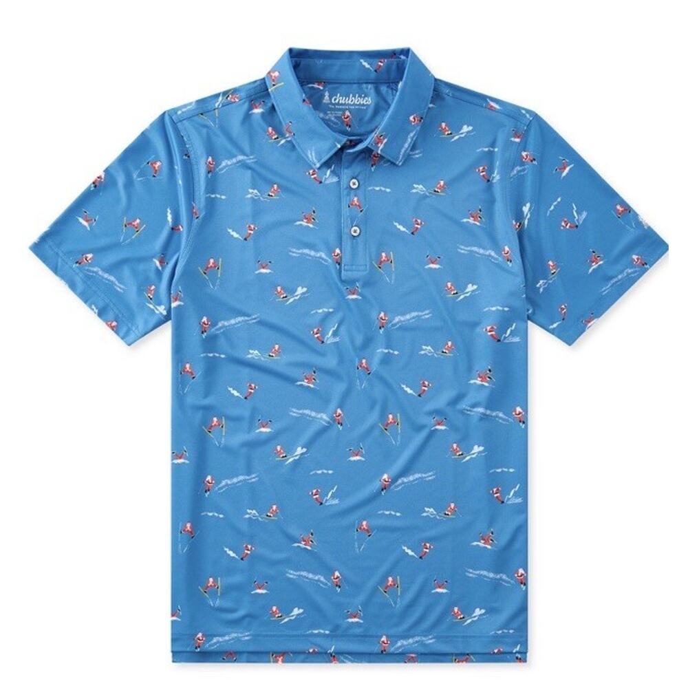 NWT Chubbies Performance Polo Santa Ski Daddle XXL Golf Beach Xmas UPF 50 Blue